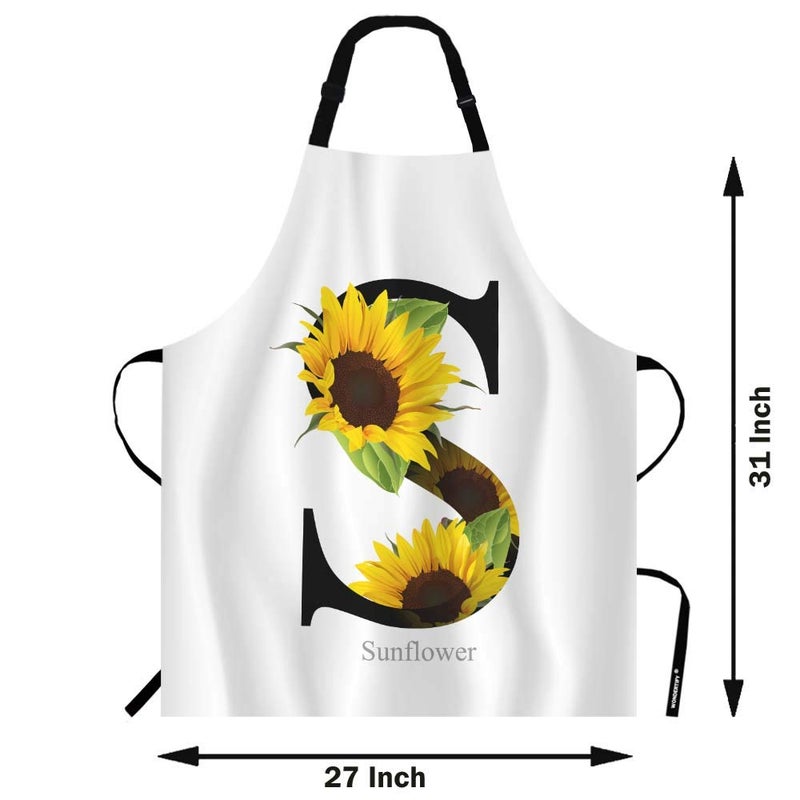WONDERTIFY Letter S Apron,Alphabet with Sunflower White Background Bib Apron with Adjustable Neck for Men Women,Suitable for Home Kitchen Cooking Waitress Chef Grill Bistro Baking BBQ Cobbler Apron - Image 3